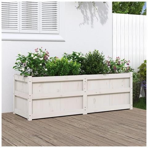 Fioriera Da Giardino Bianca 150x50x50 Cm Legno Massello Di Pino - Foto 1