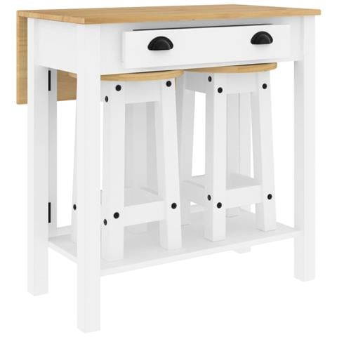 Set Da Bar 3 Pz Bianco In Legno Massello Di Pino - Foto 2