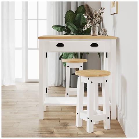 Set Da Bar 3 Pz Bianco In Legno Massello Di Pino - Foto 3