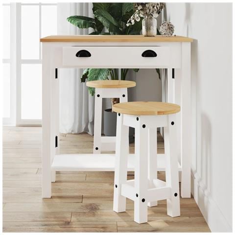 Set Da Bar 3 Pz Bianco In Legno Massello Di Pino - Foto 1