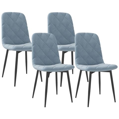 Set 4 Sedie Per Cucina Imbottite, In Tessuto Effetto Velluto E Acciaio, 45x54x87 Cm, Azzurro - Foto 1