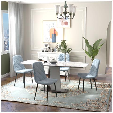 Set 4 Sedie Per Cucina Imbottite, In Tessuto Effetto Velluto E Acciaio, 45x54x87 Cm, Azzurro - Foto 2