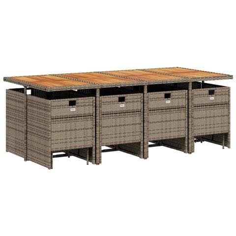 Set da Pranzo da Giardino 13pz con Cuscini Grigio in Polyrattan - Foto 2