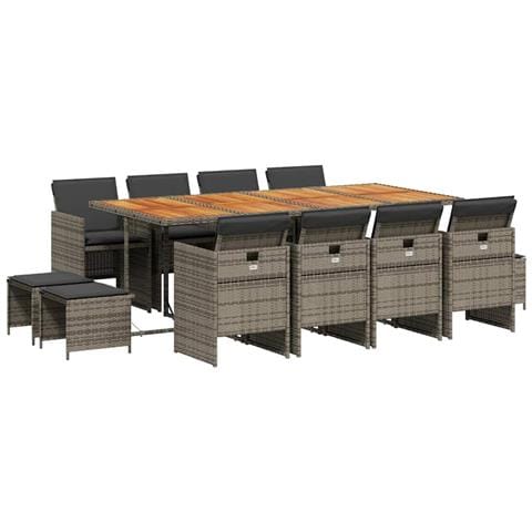 Set da Pranzo da Giardino 13pz con Cuscini Grigio in Polyrattan - Foto 1