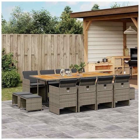 Set da Pranzo da Giardino 13pz con Cuscini Grigio in Polyrattan - Foto 4