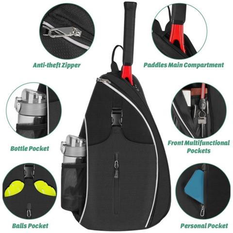 Borsa Da Racchetta Da Badminton Impermeabile, Borsa Da Tennis A Tracolla Singola Black - Foto 2