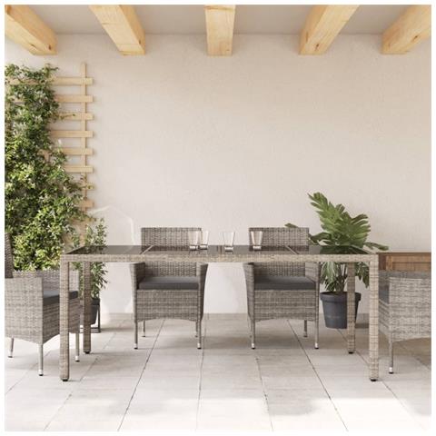 Tavolo Da Giardino Piano In Vetro Grigio 190x90x75cm Polyrattan - Foto 3