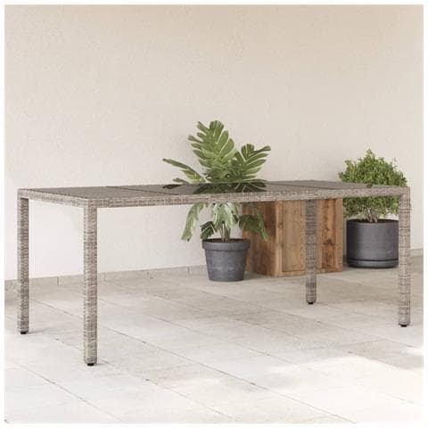 Tavolo Da Giardino Piano In Vetro Grigio 190x90x75cm Polyrattan - Foto 1