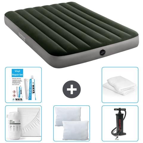 Set Materassino Gonfiabile - 191x137x25 Cm - Verde - Include Accessori Coordinati Cb1 - Foto 1