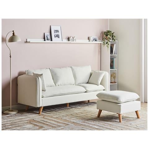 Divano 3 Posti Dalvik Tessuto Bianco Con Ottomana - Foto 1