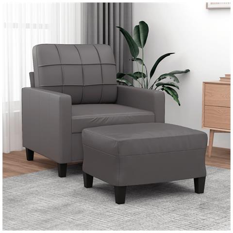 Poltrona con Poggiapiedi Grigio 60 cm in Similpelle - Foto 2