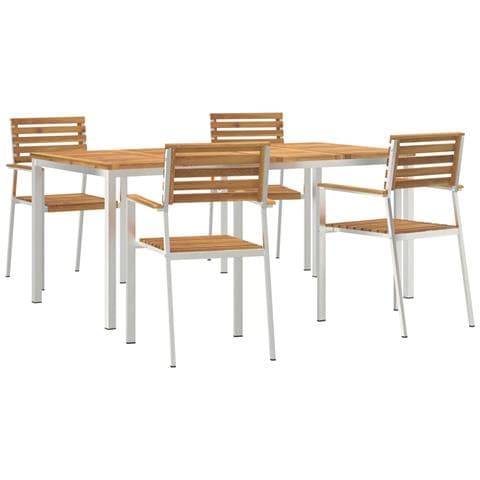 Set da Pranzo da Giardino 5 Pezzi in Legno Massello di Acacia di , Tavolo da Pranzo Esterno  180x90x75 cm in Legno Massello di Acacia, Sedie da Giardino impilabili 4 pezzi in Legno Massello di Acacia e Acciaio di - Foto 1
