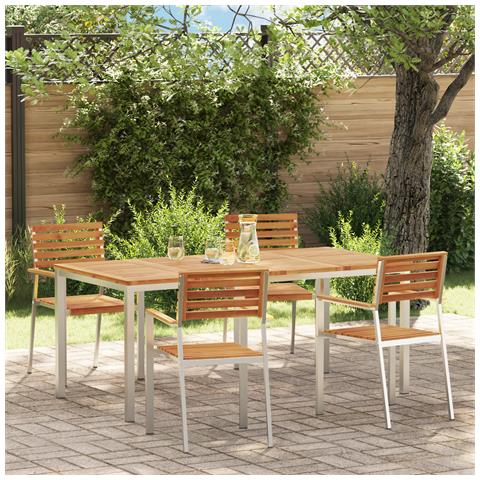 Set da Pranzo da Giardino 5 Pezzi in Legno Massello di Acacia di , Tavolo da Pranzo Esterno  180x90x75 cm in Legno Massello di Acacia, Sedie da Giardino impilabili 4 pezzi in Legno Massello di Acacia e Acciaio di - Foto 2