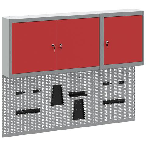Set di Armadietto per Attrezzi e Pannello Forato da 5 Pezzi Montato a Muro Rosso in Metallo - Foto 1