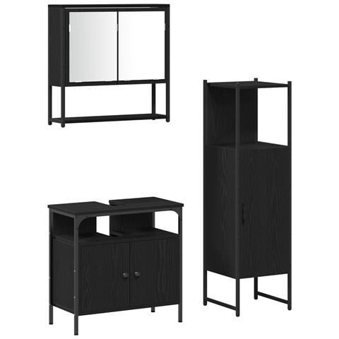 Set di Mobili da Bagno 3 Pezzi Quercia Nera Legno Ingenerizzato - Foto 1