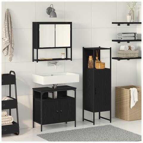 Set di Mobili da Bagno 3 Pezzi Quercia Nera Legno Ingenerizzato - Foto 2