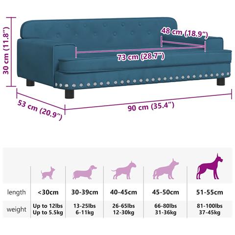 Lettino per Cani Blu 90x53x30 cm in Velluto - Foto 7