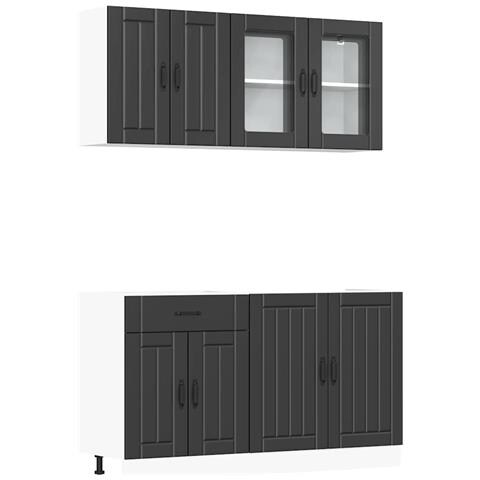 Set Mobili da Cucina 4 pz Kalmar Neri Legno Multistrato - Foto 1