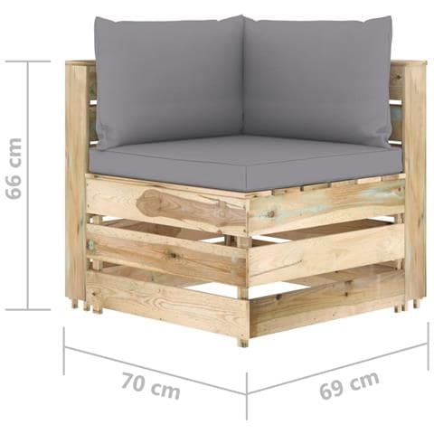 Divano Angolare Modulare Con Cuscini In Legno Impregnato Verde - Foto 6