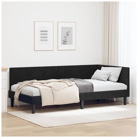 Cornice del letto ad angolo Nero 90 x 200 cm Velluto - Foto 2