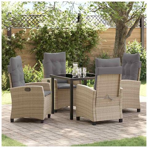 Set da Pranzo per Giardino 5 pcs Beige polyrattan - Foto 2