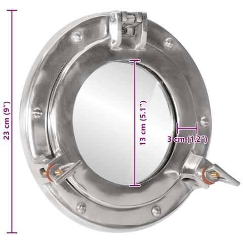 Specchio da Parete Design Oblò Ø23 cm in Alluminio e Vetro - Foto 7