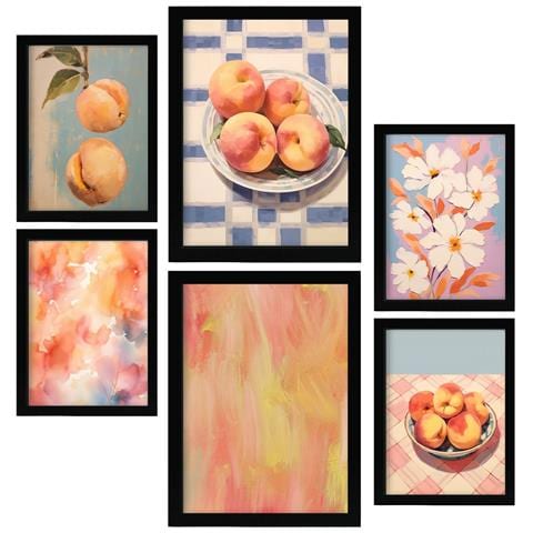 Set Di 6 Stampe Pesche Arancioni In Dipinti Decorativi Estetici Per Il Tuo Soggiorno, Camera Da Letto, Casa A3 & A4 Cornice Nera - Foto 1