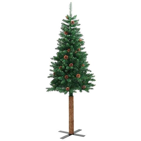 Lusso Casadino -  Albero Di Natale Sottile Con Legno Vero E Pigne Verde 150cm Pvc - Foto 2