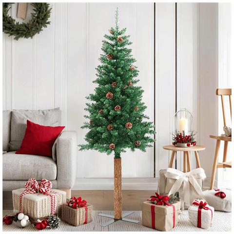 Lusso Casadino -  Albero Di Natale Sottile Con Legno Vero E Pigne Verde 150cm Pvc - Foto 7
