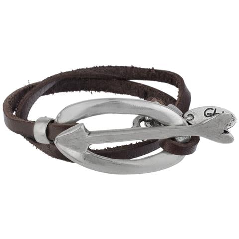 Bracciale Doppio In Pelle Argentata-marrone - Foto 1