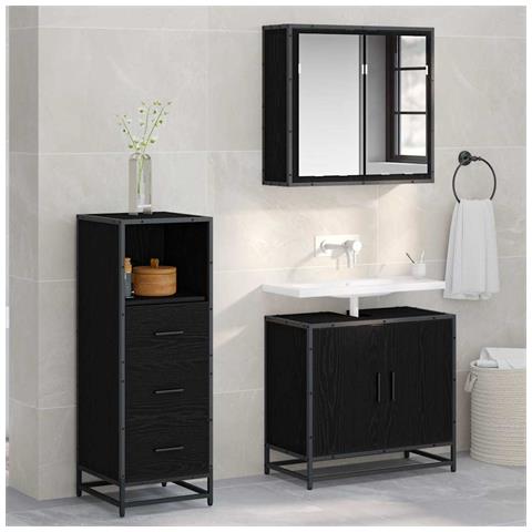 Set di mobili per il bagno 3 pcs Rovere Nero Legno multistrato - Foto 2