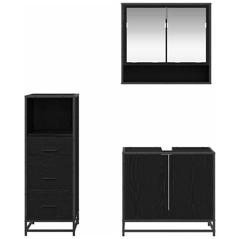 Set di mobili per il bagno 3 pcs Rovere Nero Legno multistrato - Foto 9