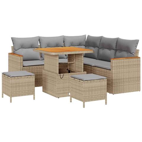 Set Divano da Giardino con cuscino 8 pcs Beige Poly Rattan - Foto 1