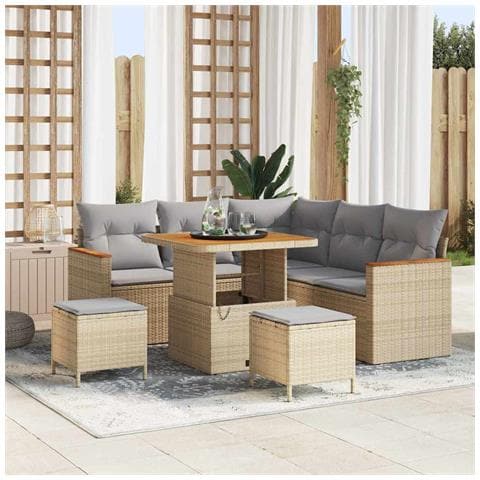 Set Divano da Giardino con cuscino 8 pcs Beige Poly Rattan - Foto 2