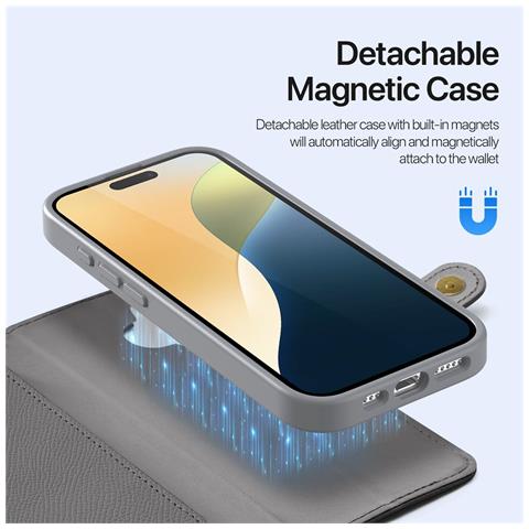 Cover Cartera per iPhone 16 Plus - Pelle /PU, Grigio, MagSafe - Foto 2