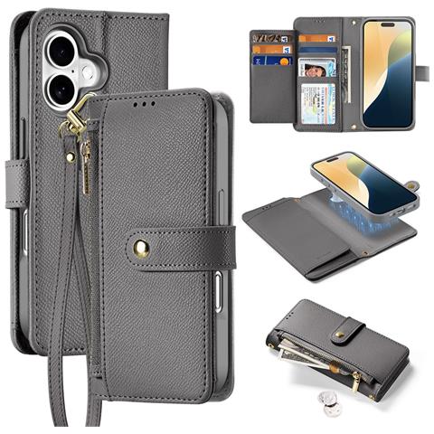 Cover Cartera per iPhone 16 Plus - Pelle /PU, Grigio, MagSafe - Foto 1