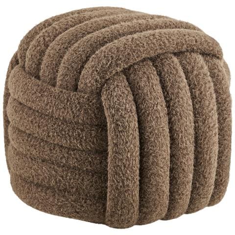 Pouf Napier In Tessuto Marrone Con Design Annodato 48×48×43 Cm - Foto 1