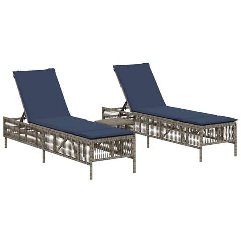 Lettini prendisole 2 pz con Tavolino in Polyrattan Grigio - Foto 1