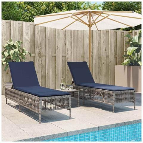 Lettini prendisole 2 pz con Tavolino in Polyrattan Grigio - Foto 2