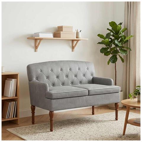 Loveseat con bottoni imbottiti Grigio Chiaro 111 x 65 x 79 cm - Foto 2