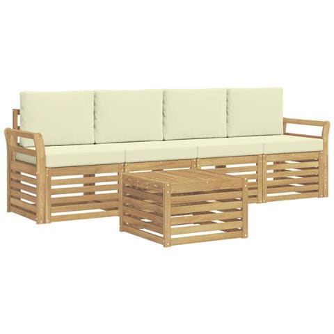 Set di divani da esterno 5 pcs Bianco e Crema Poliestere - Foto 1