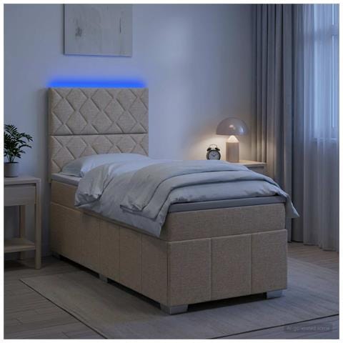 Letto Box Spring LED con Materasso Crema 80 x 200 cm Tessuto - Foto 2