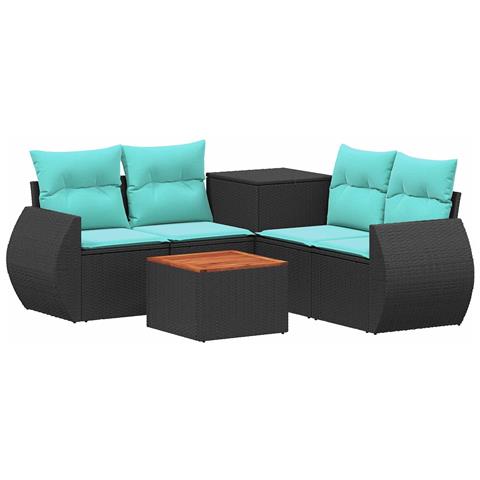 Set di divani 6 pz Nero e Blu Rattan sintetico e Acciaio - Foto 1