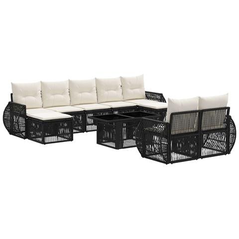 Set Divano da Giardino 10 pz Nero e Bianco Crema polyrattan - Foto 1