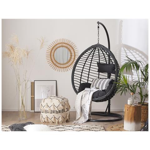 Poltrona Sospesa In Rattan Nero Con Piedistallo Tollo - Foto 14