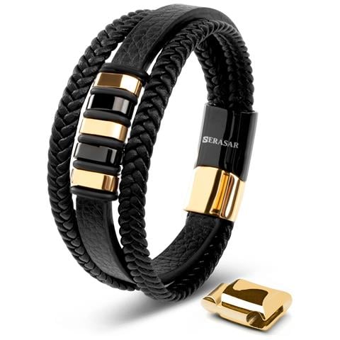 Bracciale in Pelle da Uomo, ""Glory"", 17cm, Oro - Foto 1