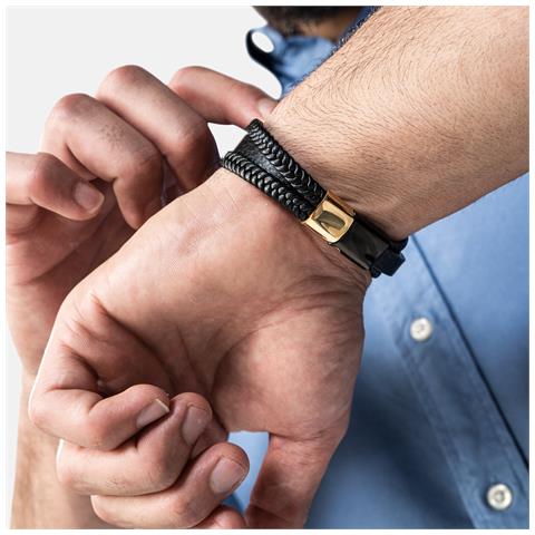 Bracciale in Pelle da Uomo, ""Glory"", 17cm, Oro - Foto 6