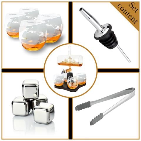 Decanter Per Whisky - Caraffa Da Whisky Di Lusso Sailor - 1l - Decanter - Sailor - Set Da Whisky - Include 9 Pietre Da Whisky, Versatore, Rubinetto E 4 Bicchieri Da Whisky - Foto 1