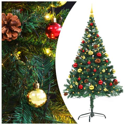 Albero di Natale Preilluminato con Palline Verde 150 cm - Foto 1