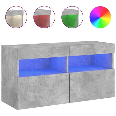 Mobile Tv A Parete Con Luci Led Grigio Cemento 80x30x40 Cm - Foto 2